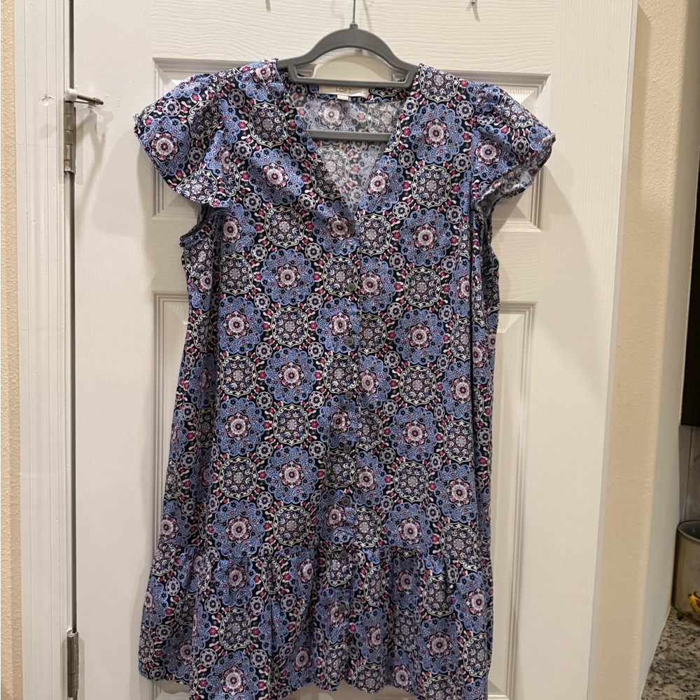 LOFT Blue and Pink Medallion Print Dress